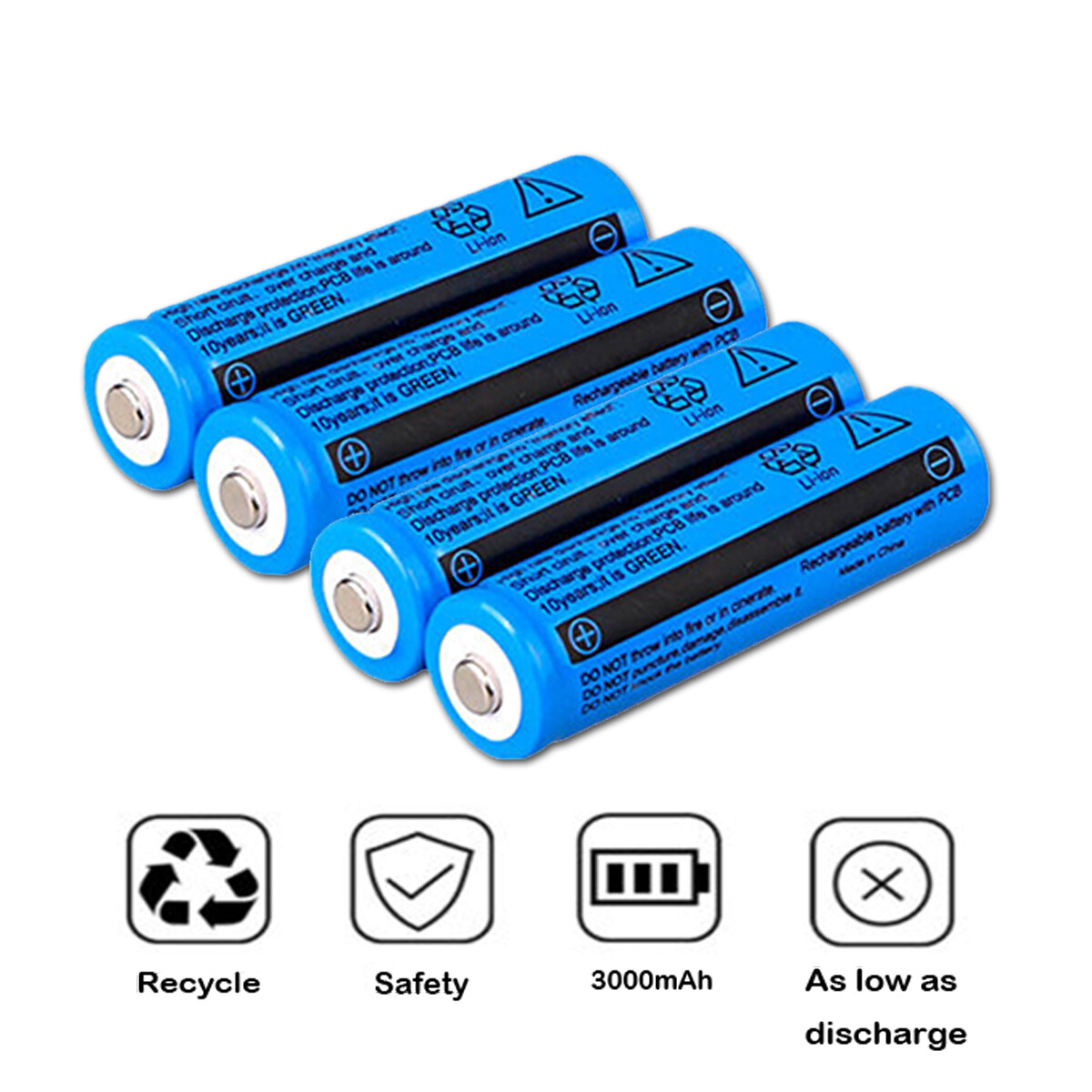 4x Batterie 18650 Li-ion 3.7V 3000mAh lampe torche