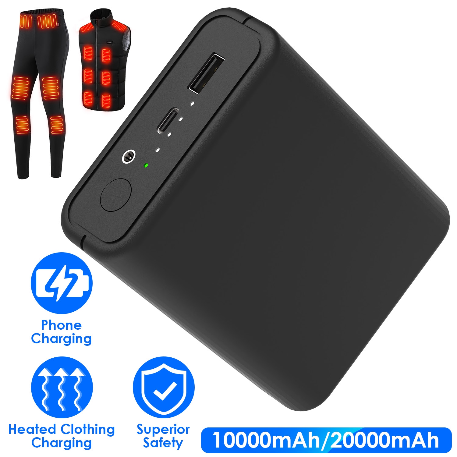 Batterie rechange 10000/20000mAh vêtements chauffants homme femme