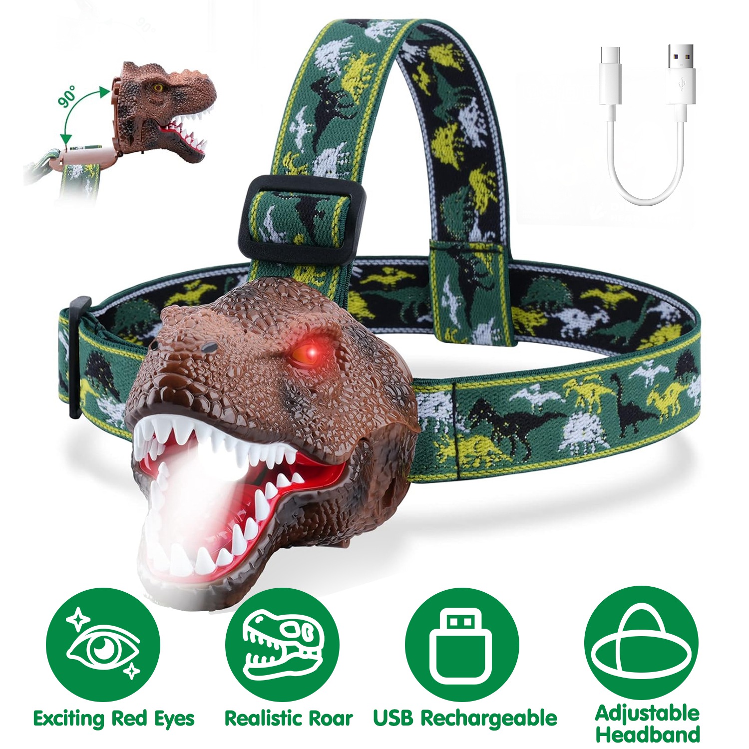 Lampe frontale dinosaure, son réaliste, 4 modes