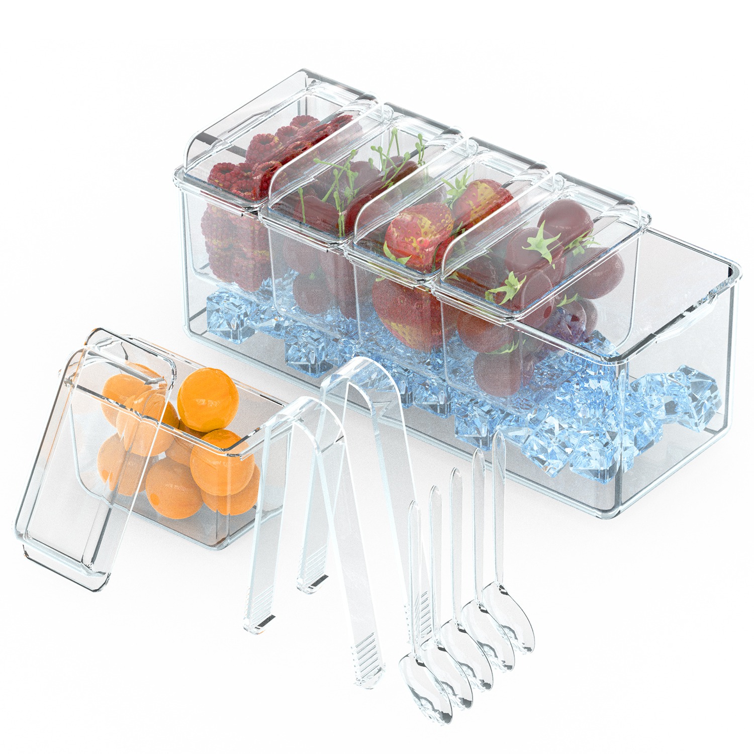 Bac condiments réfrigérant 5 contenants 5 couvercles 2 pinces