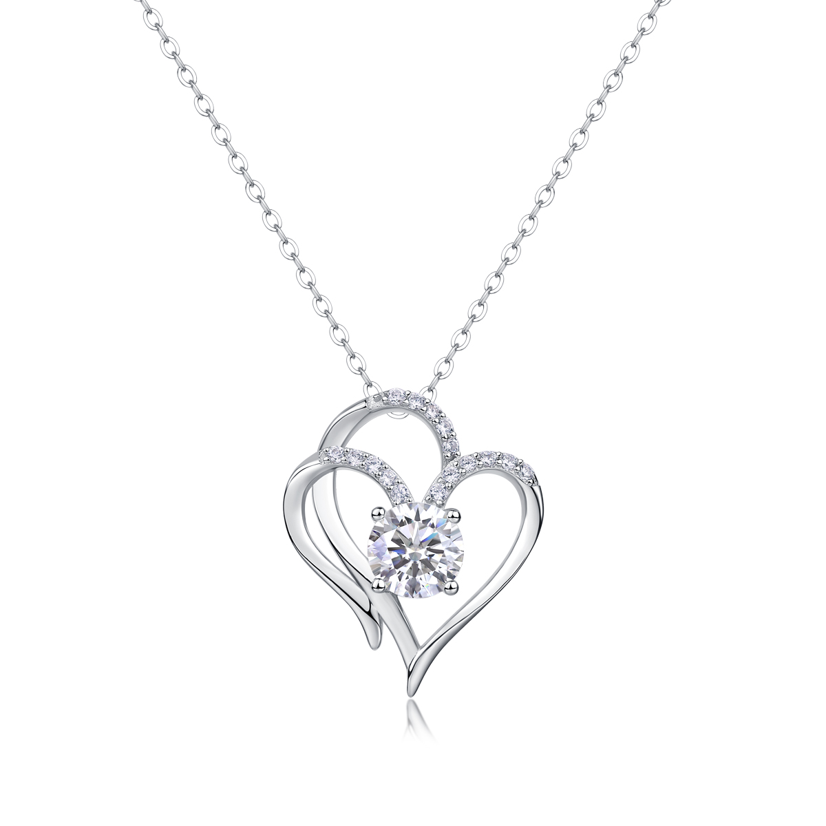 1Heart To Heart - Pendentif 1 carat moissanite S925 argent/platine cœur