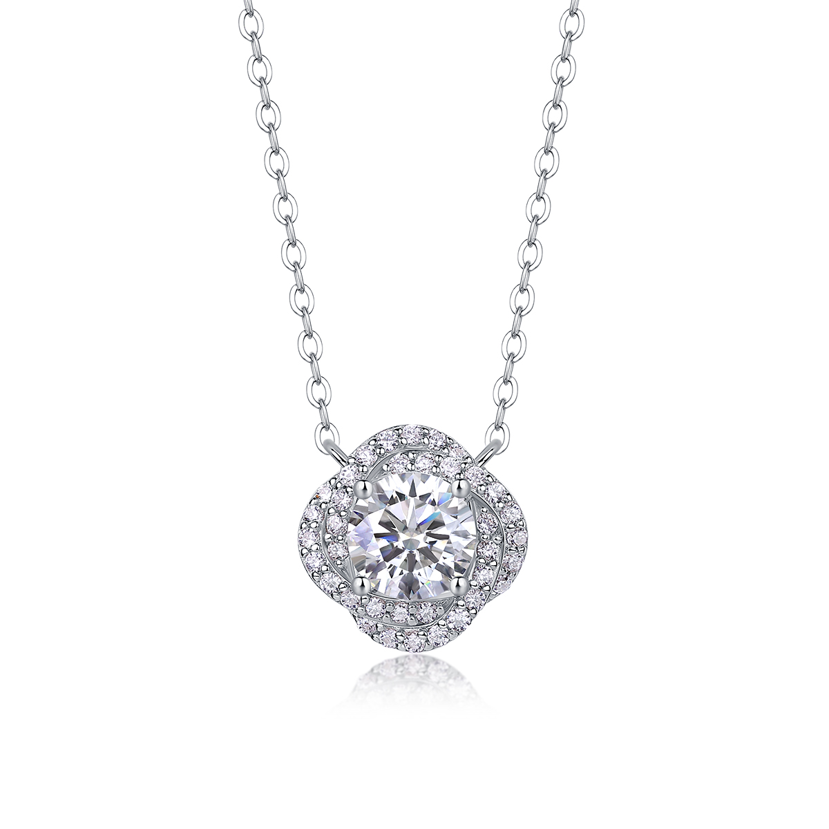 1Lucky Flower - Pendentif 1 carat moissanite S925 argent/platine fleur