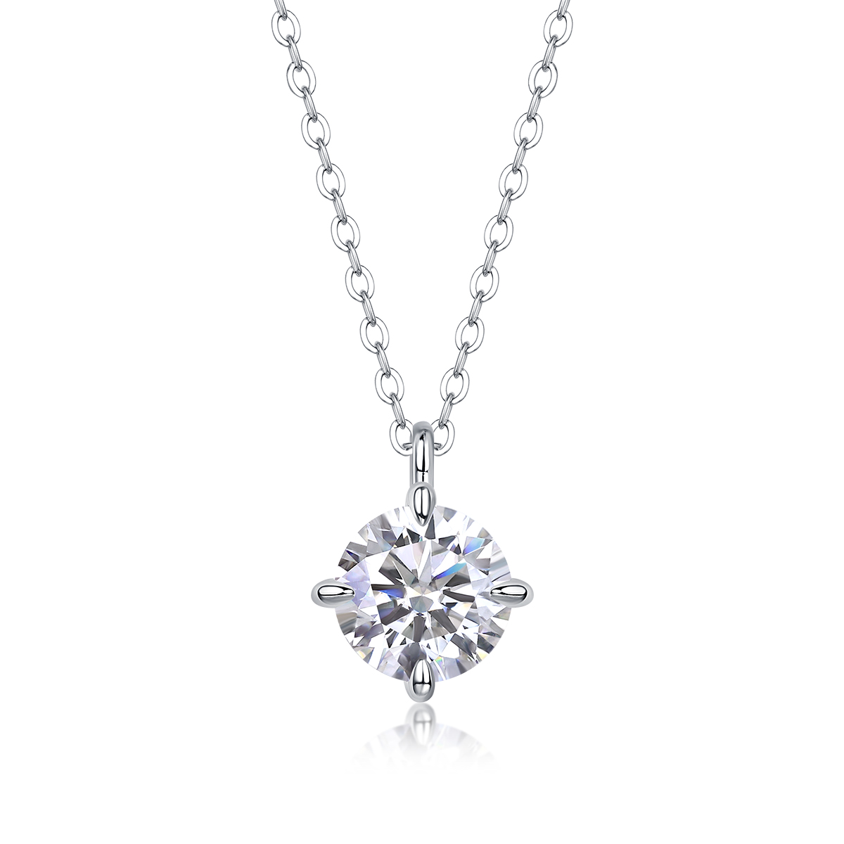 1Round And Smooth - Pendentif 2 carats moissanite S925 argent/platine