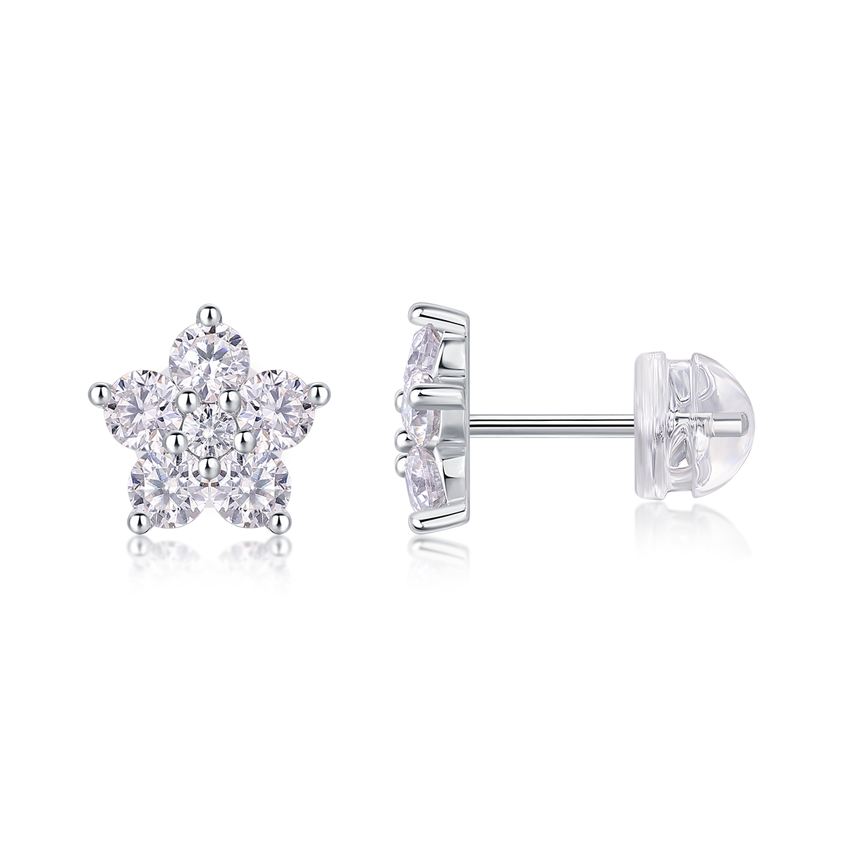 1Paris Flower - Boucles moissanite S925 argent/platine fleur Paris