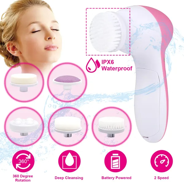 Brosse Nettoyante Faciale Électrique Spin, 5 Têtes, Waterproof