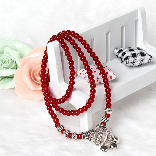 Bracelet femme perles agate rouge porte-bonheur