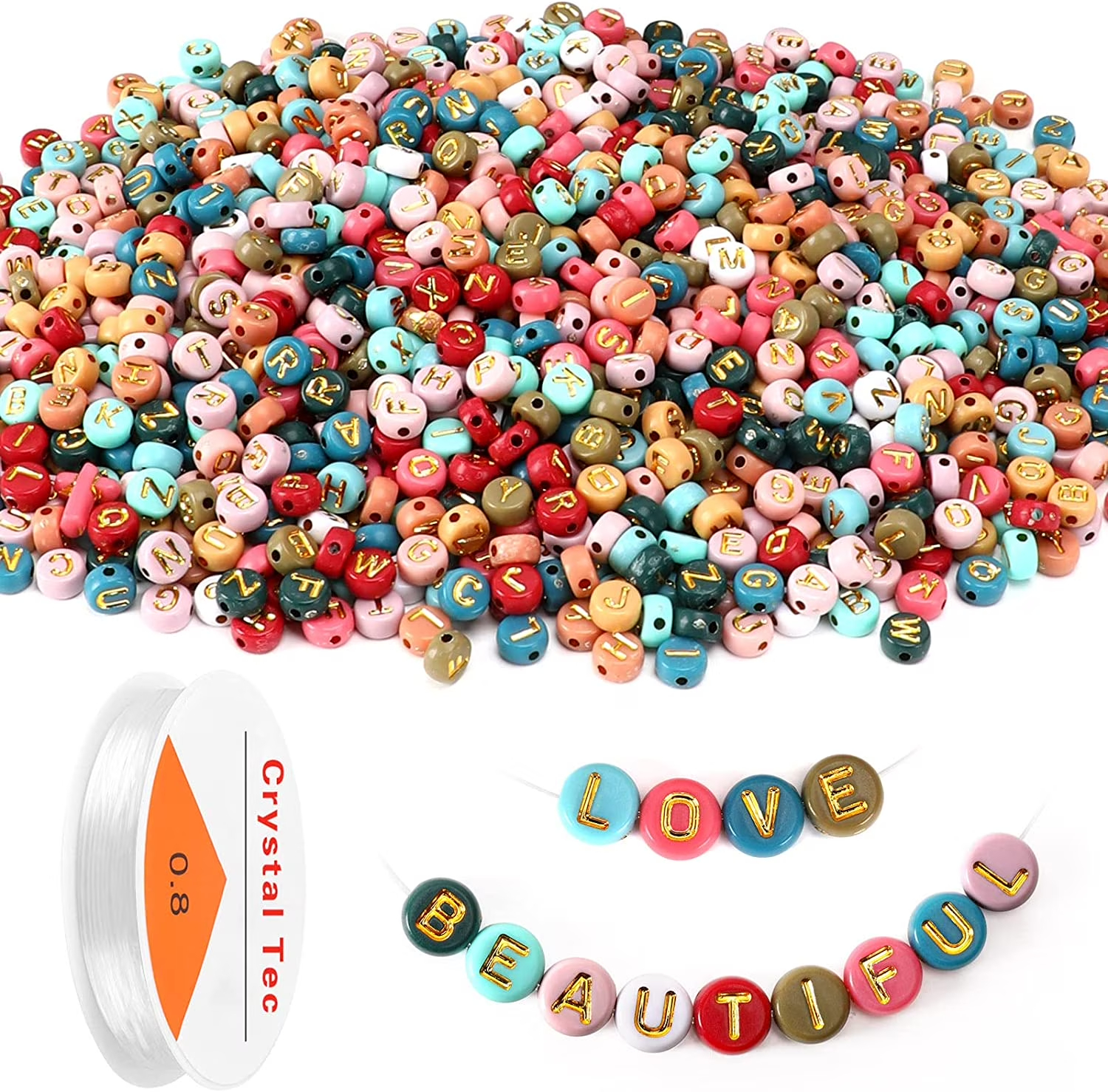 Perles alphabet acrylique 1900pcs avec fil