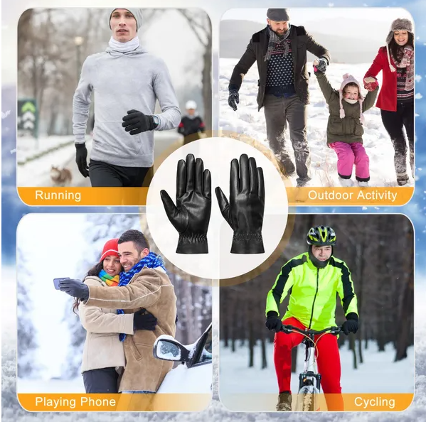 Gants cuir hiver unisexe imperméables, vélo/ski/course, chauds