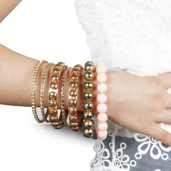 Bracelet bangle 7 pièces, or antique, strass