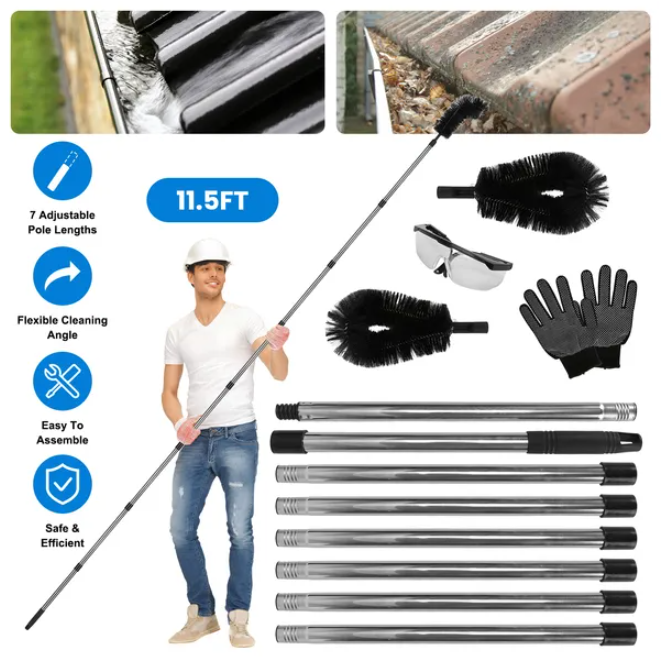 Brosse nettoyage gouttière 11,5pi téléscopique