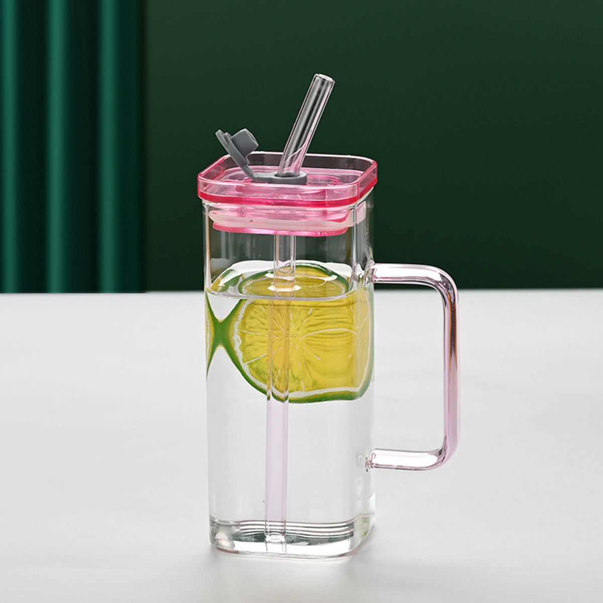 Verre Rose 6 Couleurs avec Paille et Couvercle - Tasse Café Thé