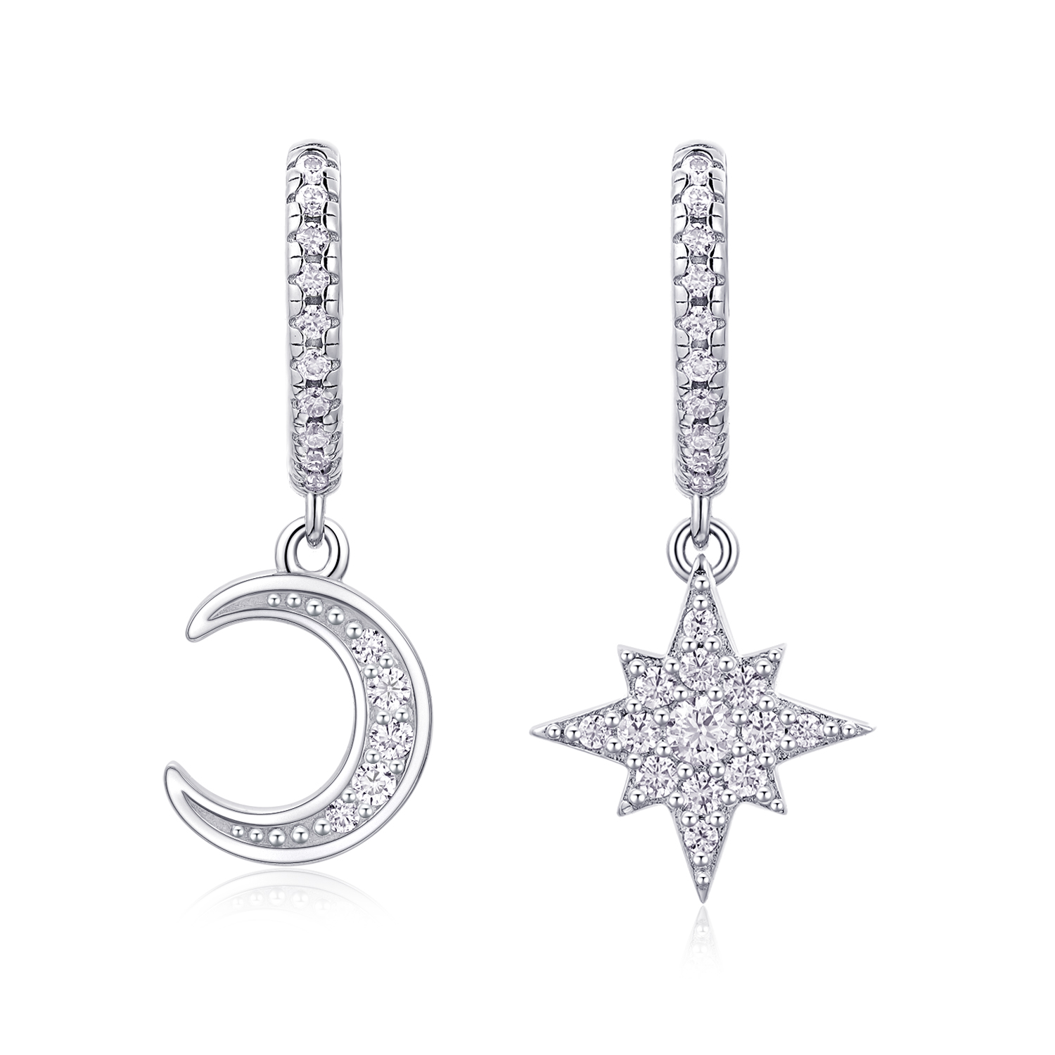 1Étoile Et Lune - Boucles Moissanite S925 Argent Platine