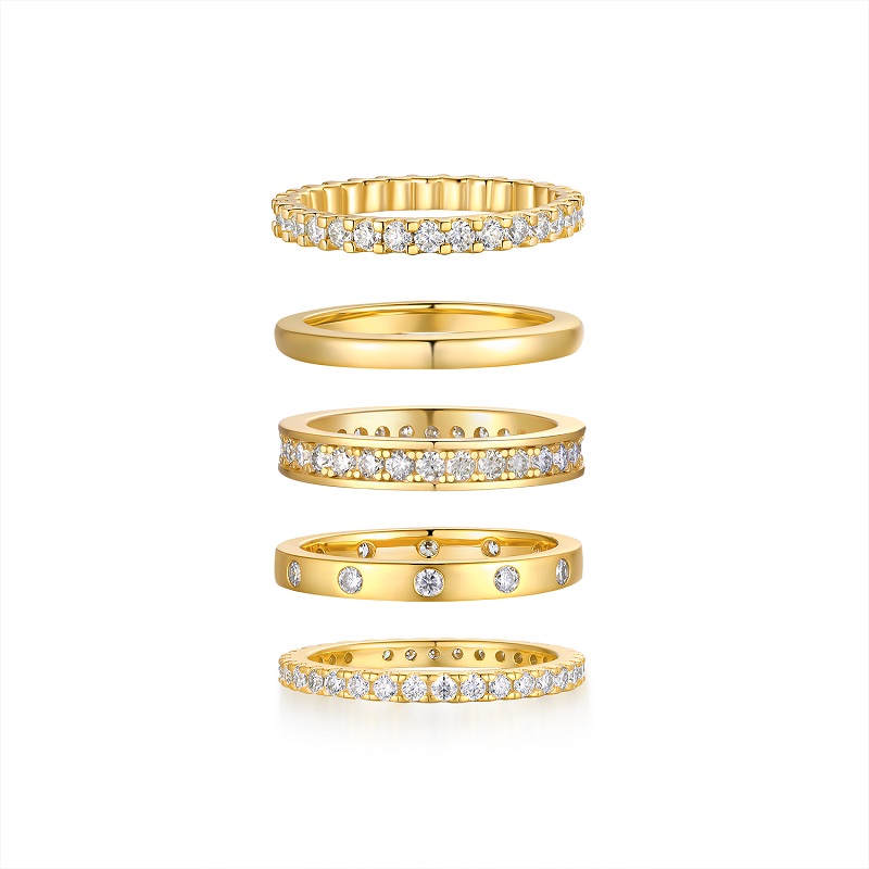 1Golden Stars - Bague moissanite S925 argent/plaqué or pour homme et femme