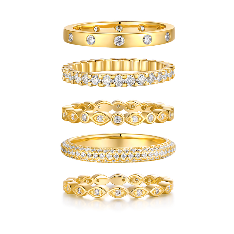 1Starlight Golden Melody - Ensemble bagues moissanite S925 plaqué or