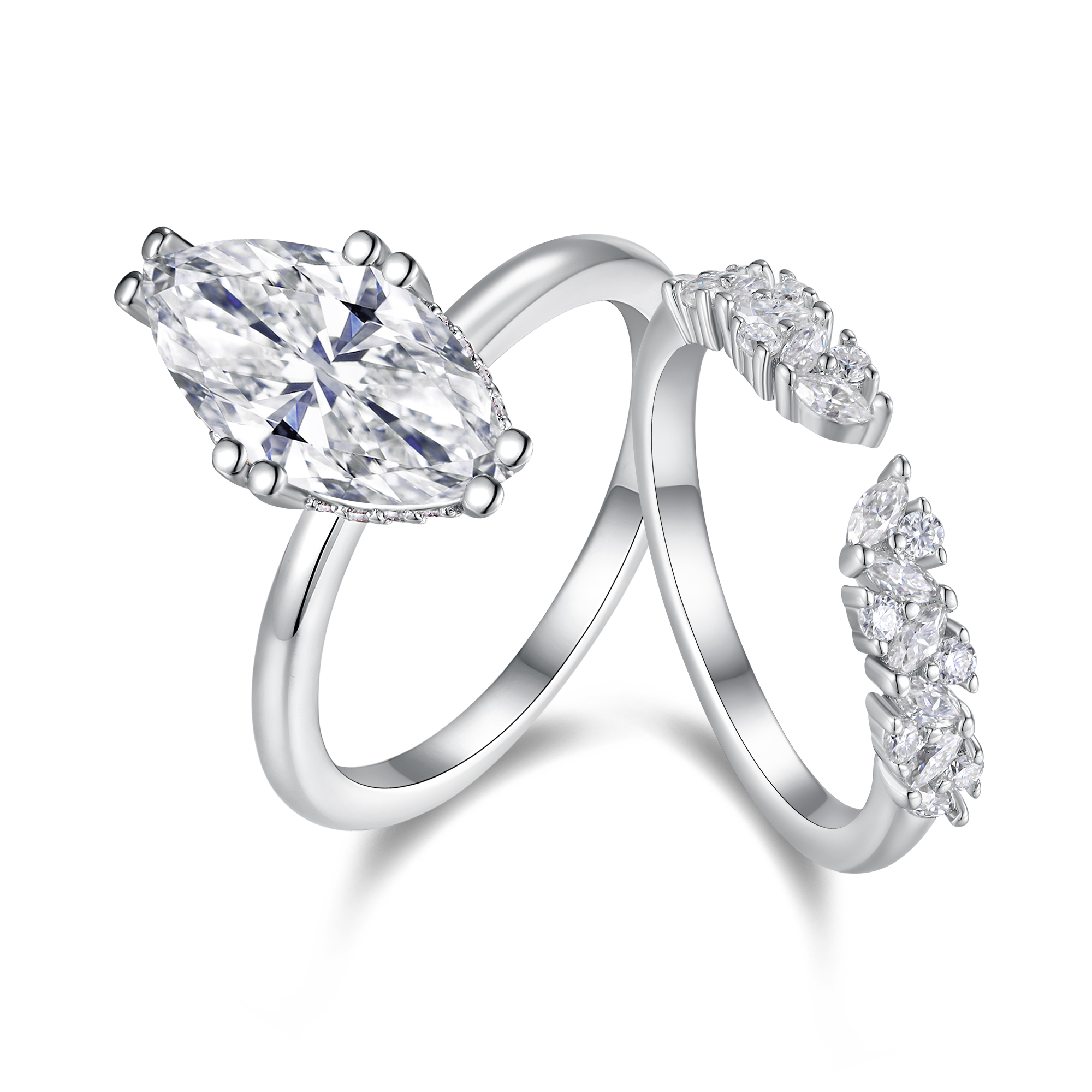 1Star Eyes - Ensemble bagues moissanite S925 argent sterling
