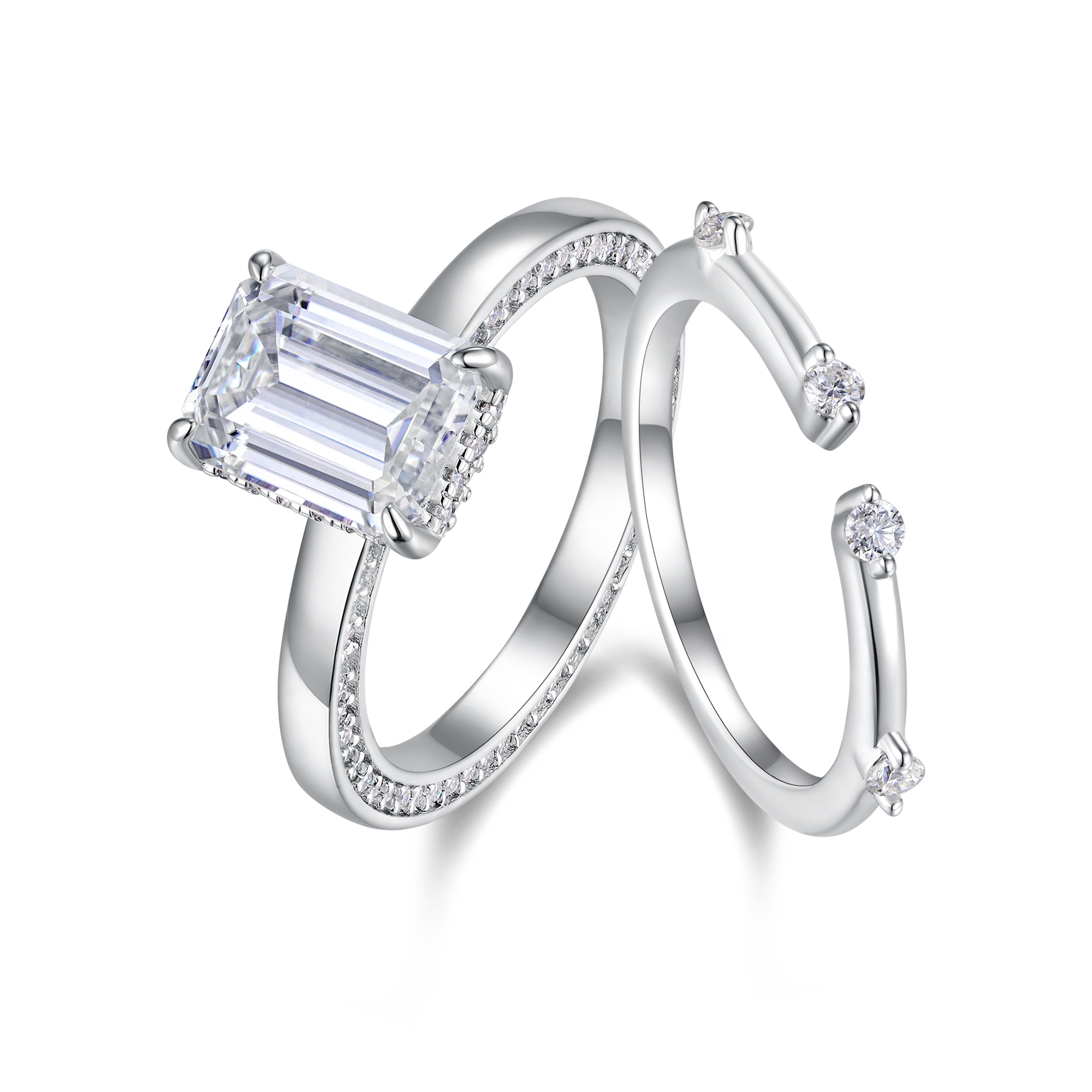 1Ice Crystal Love - Ensemble bagues moissanite S925 argent sterling