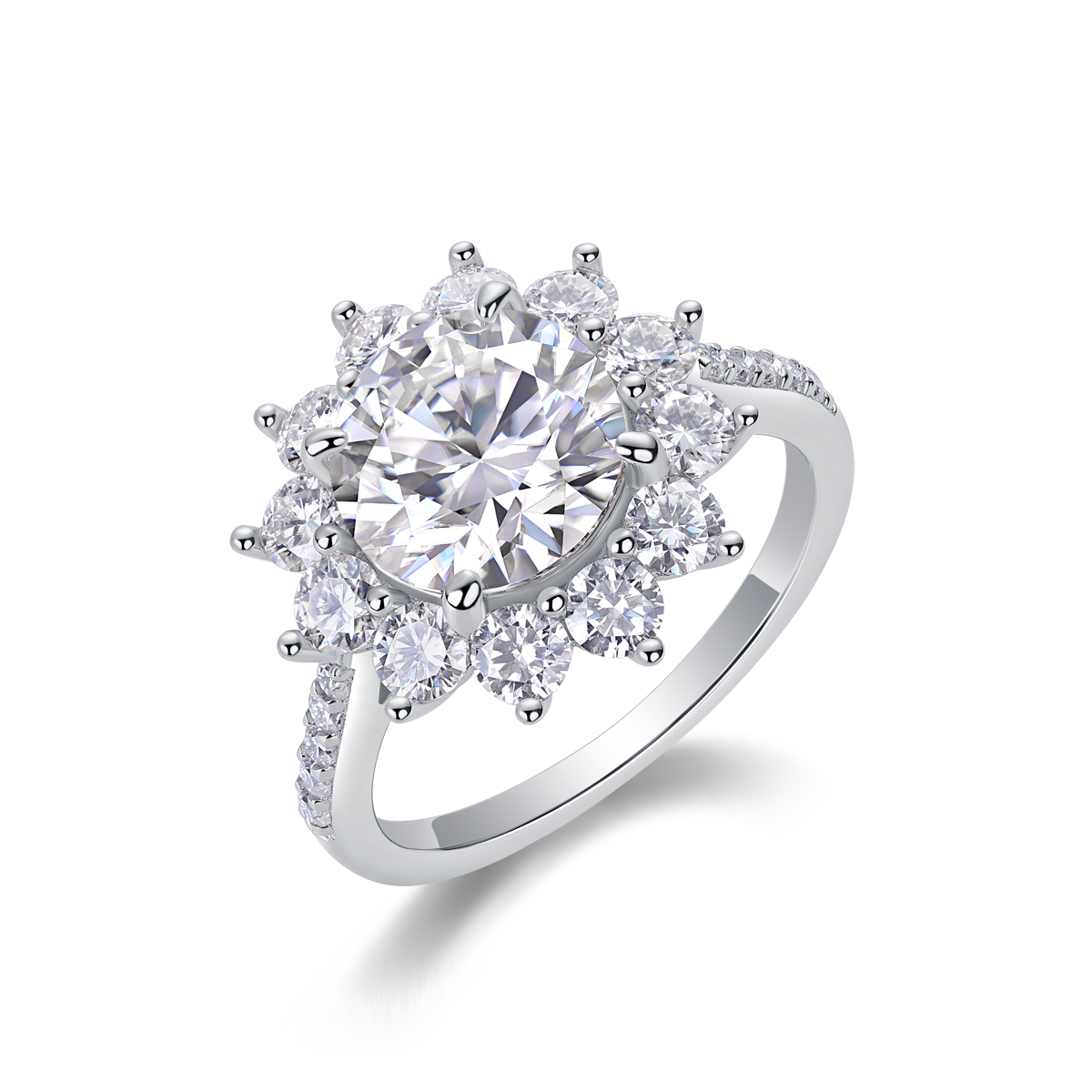 1Tournesol - Bague Moissanite 3ct S925 Argent Platine