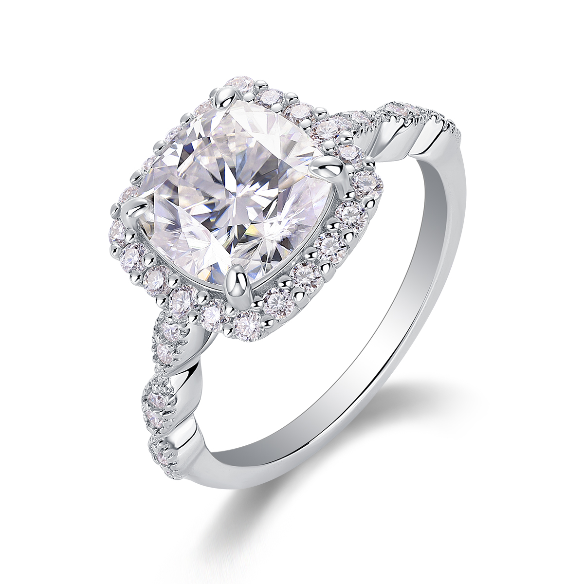 1Carré Diamant - Bague Moissanite S925 Argent Platine