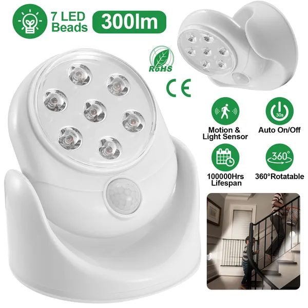 Projecteur LED sans fil 90° détecteur mouvement lampe nuit