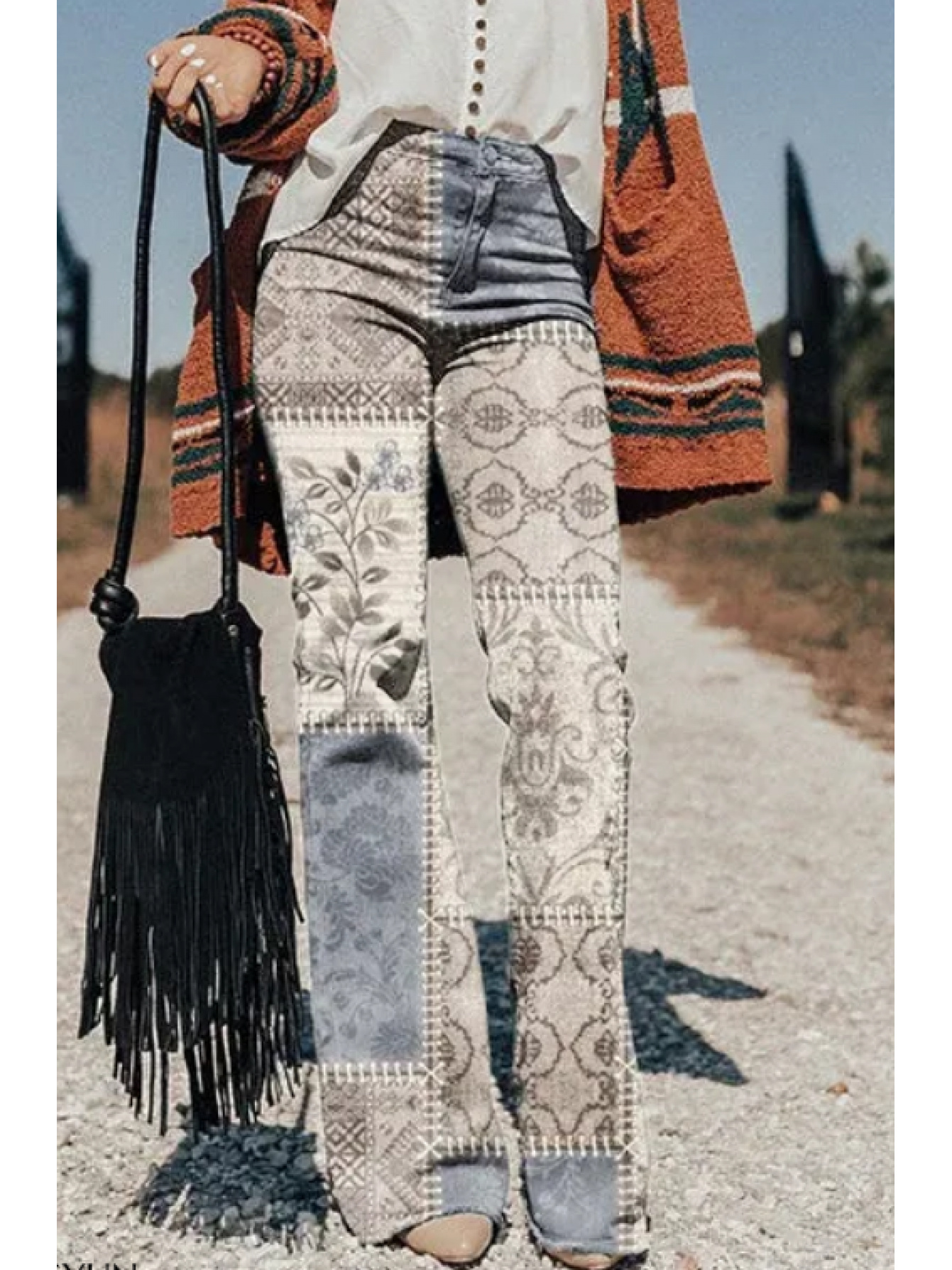 Pantalon imprimé tendance jean femme