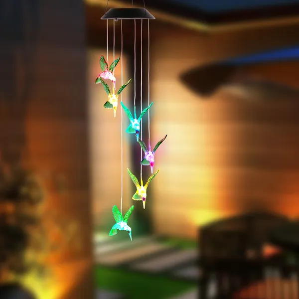 Carillon solaire LED colibri, 6 LED, chaîne lumineuse