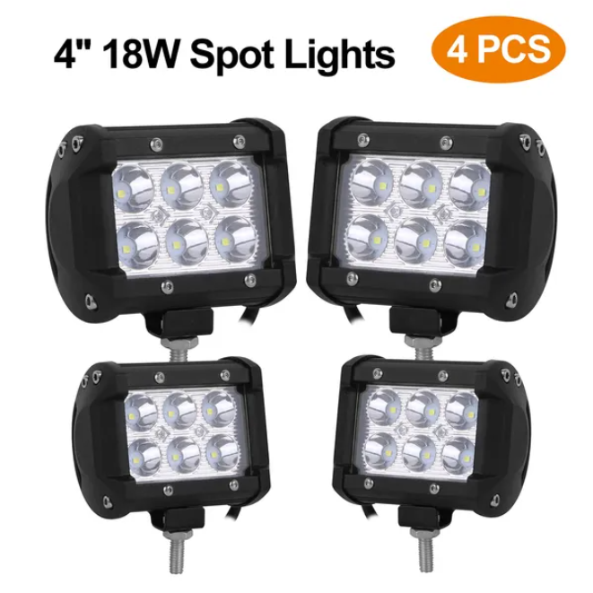 4 lumières LED carrées 4 po 18W double rangée
