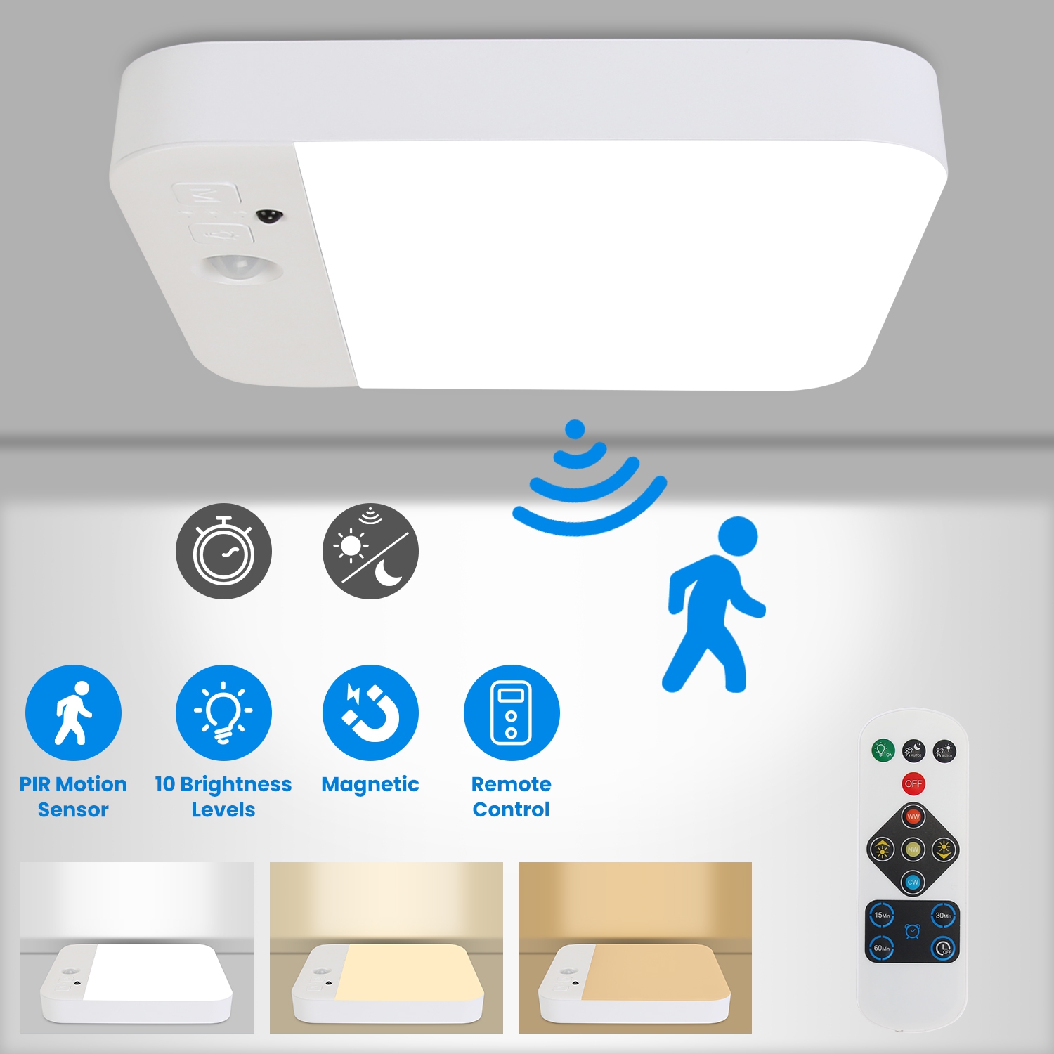 1-2 luminaires plafond capteur mouvement rechargeable 3 minuteries