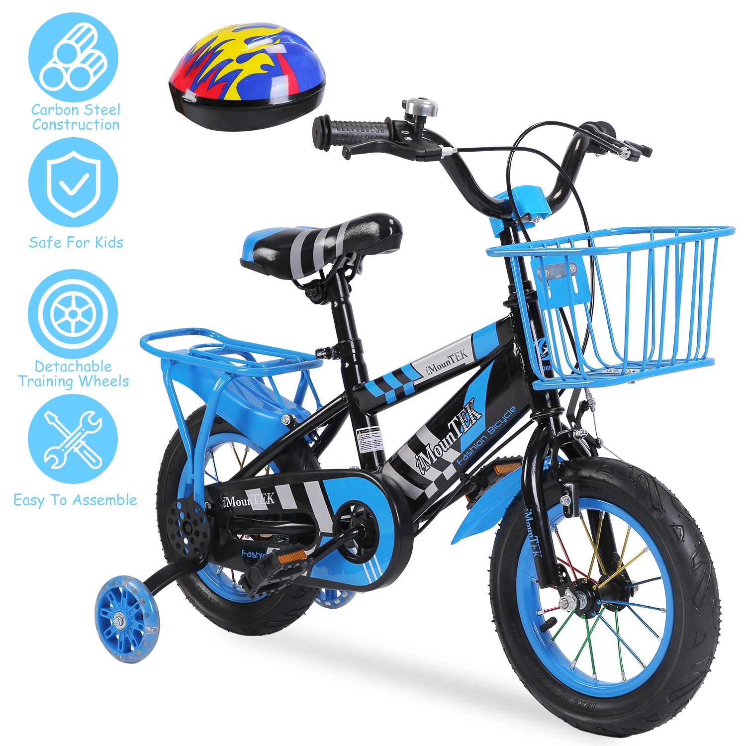 Vélo enfants 16po roues apprentissage casque panier 4-7 ans