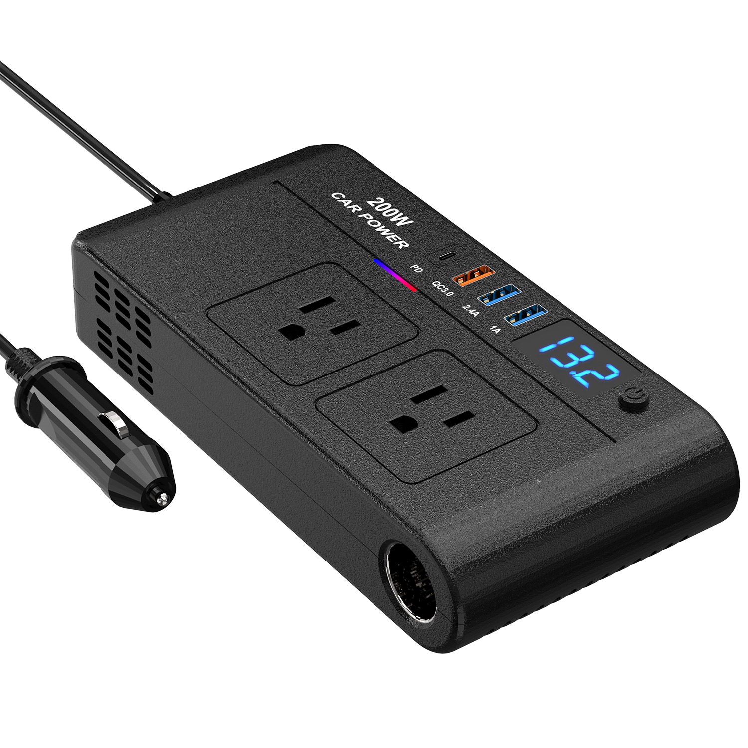 Convertisseur voiture 200W 12V DC AC 110V 2 prises USB Quick Charge