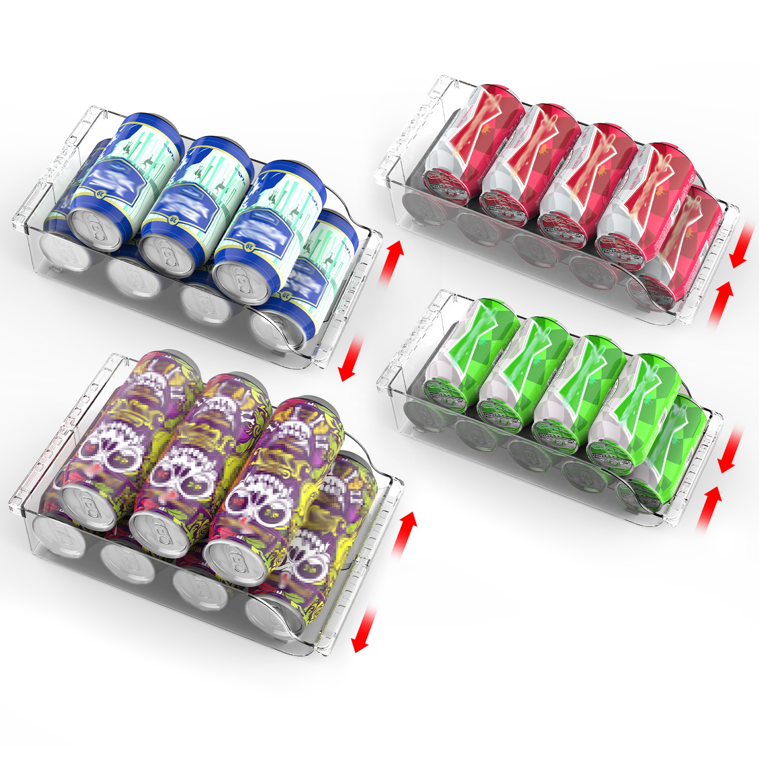4 organiseurs canettes frigo ajustables - Distributeur boissons