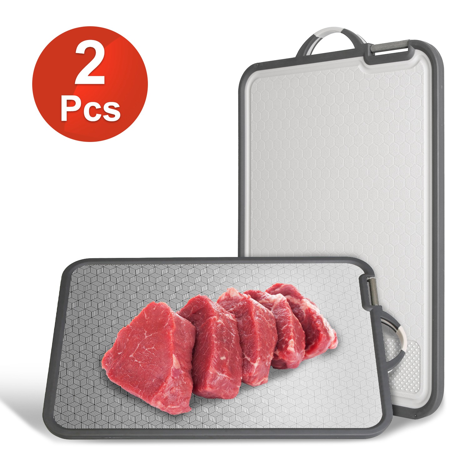 2 Planches à découper acier inox - PP légère, design mailles aiguiseur