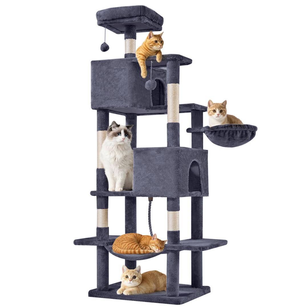 Arbre chat 66" plateforme étendue, hamac, maison, chatons