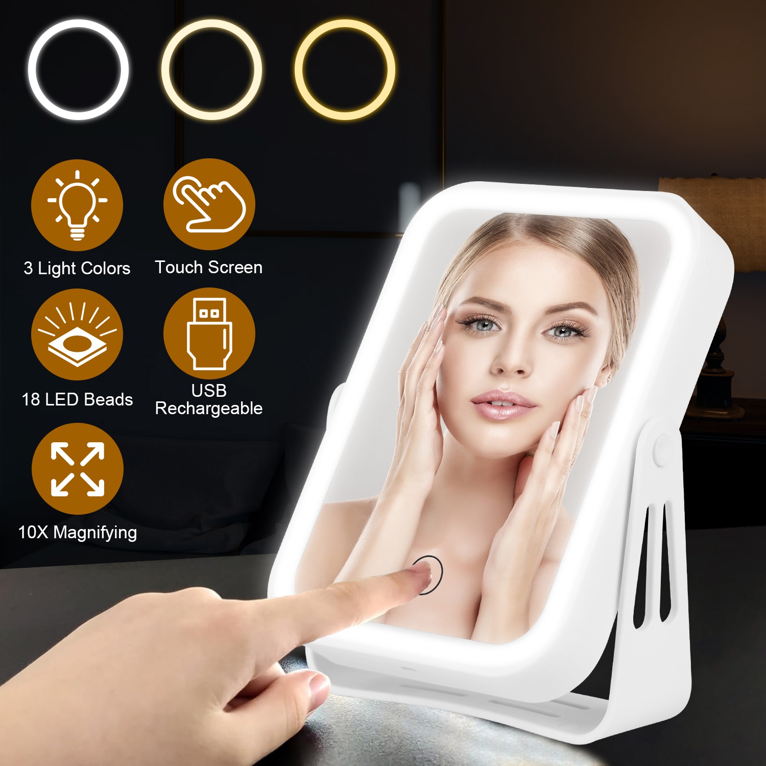 Miroir maquillage LED 10X USB rechargeable