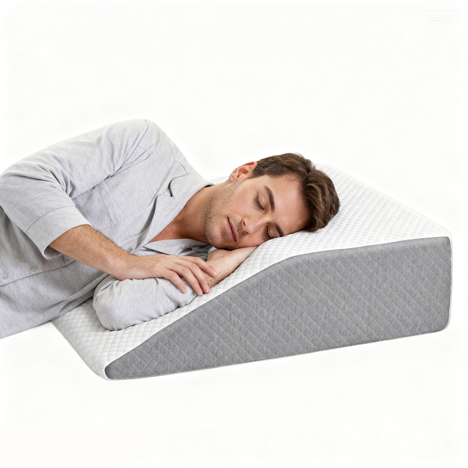 Oreiller coin corps blanc/gris