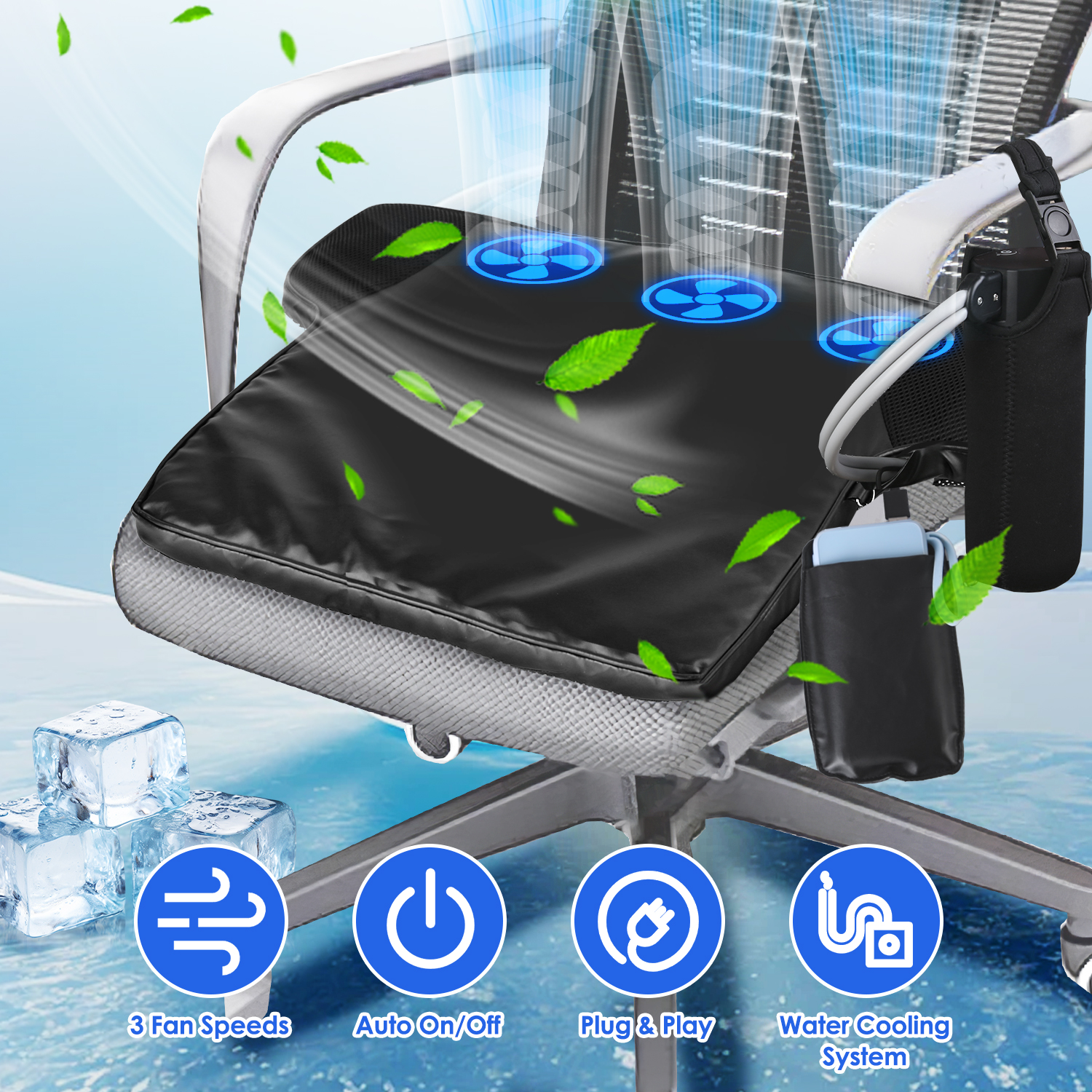 Coussin siège refroidissement eau ventilateurs USB auto
