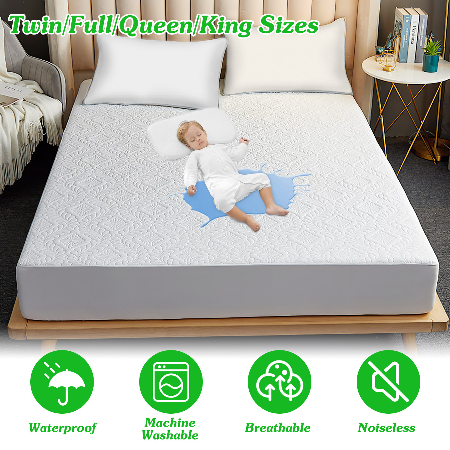 Protège matelas grand format imperméable respirant coton housse