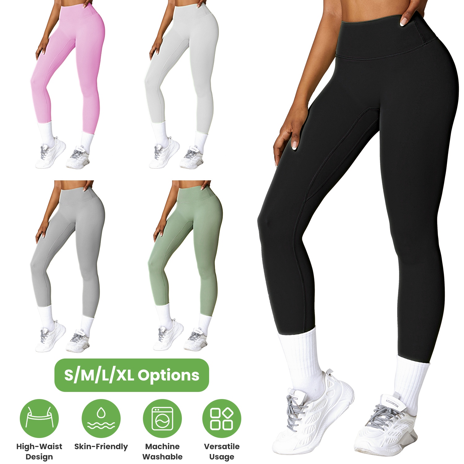 Legging taille haute femme, maintien ventre, yoga, sans couture avant
