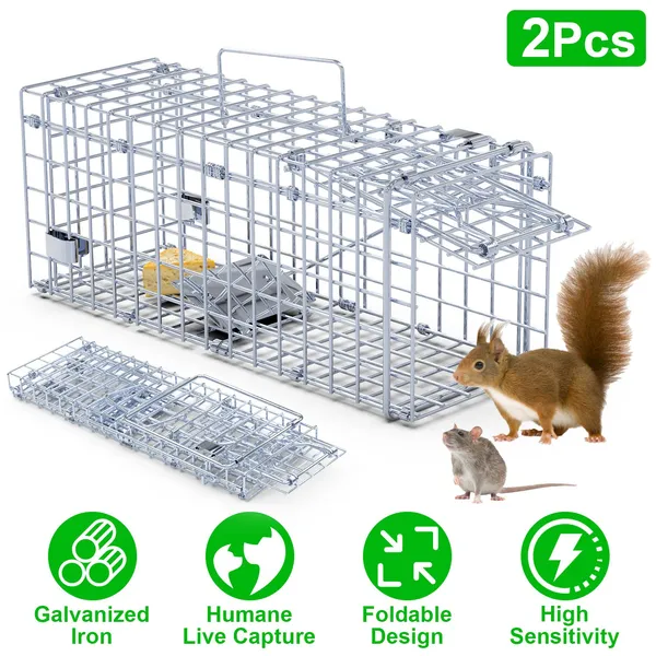 2 pièges souris pliables humains cage galvanisée