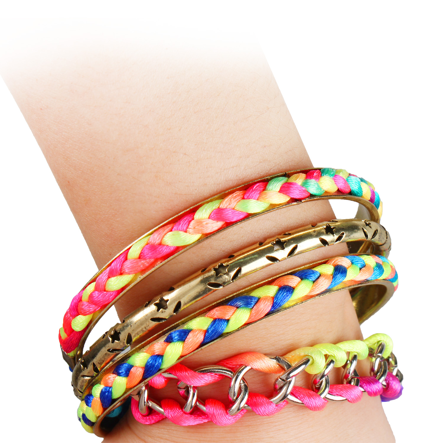 Ensemble de 4 bracelets tissés or bruni multicolores