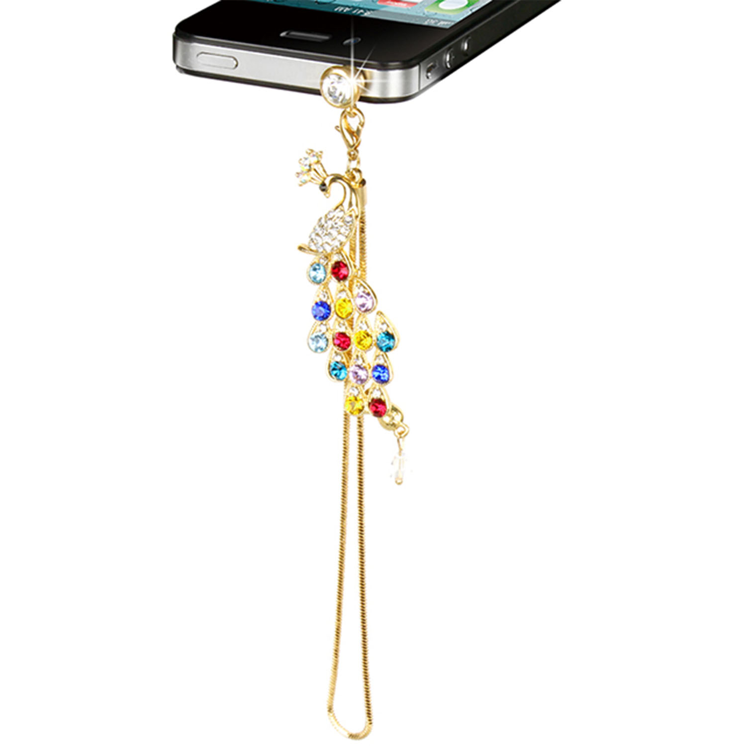 Bouchon cristal diamant paon téléphone prise 3.5mm