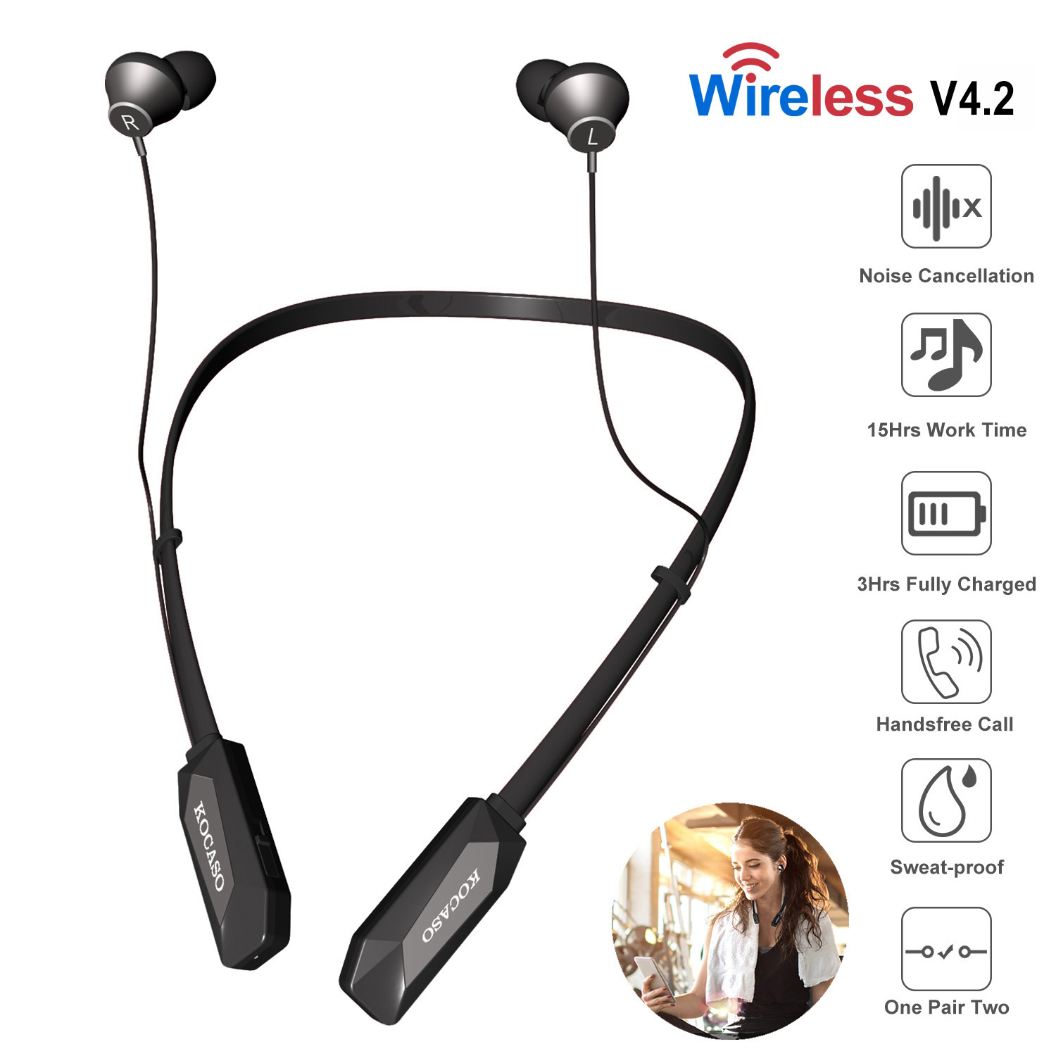 Écouteurs Neckband Bluetooth V4.2 Sport 15h