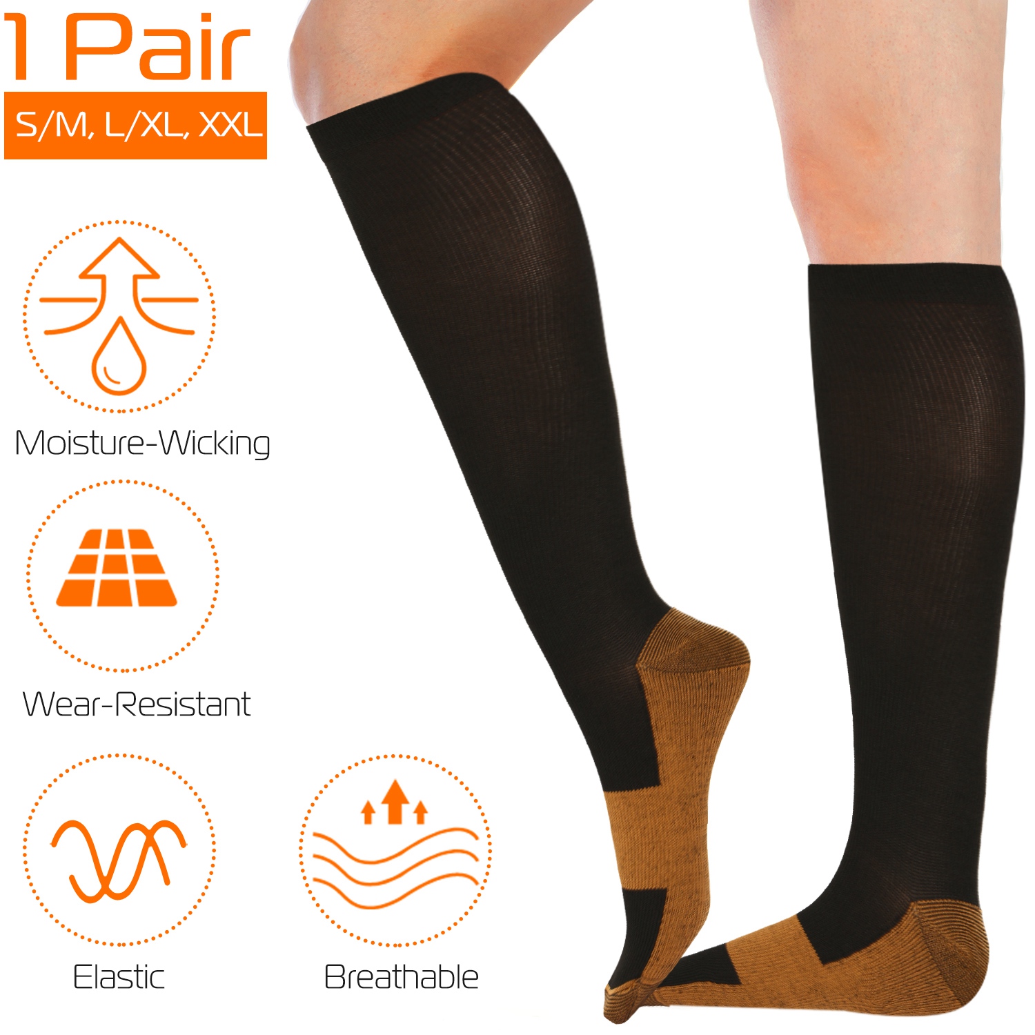 Chaussettes compression cuivre graduées unisexe