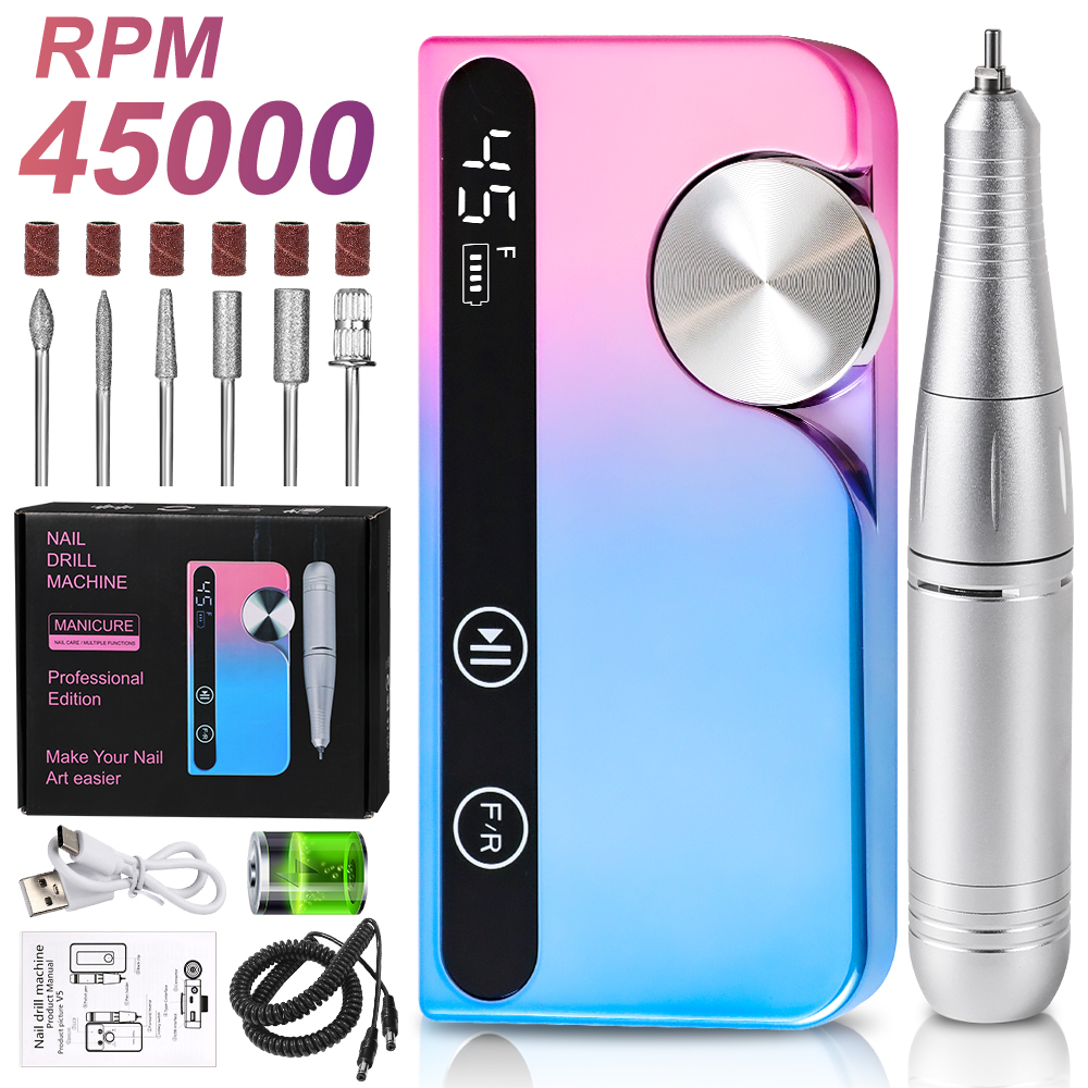 Perceuse à ongles professionnelle 45000 tr/min avec 12 forets LCD