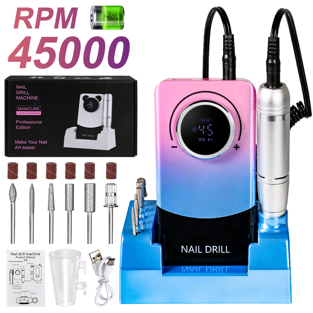 Perceuse Ongles Électrique 45000RPM Portable Rechargeable LCD