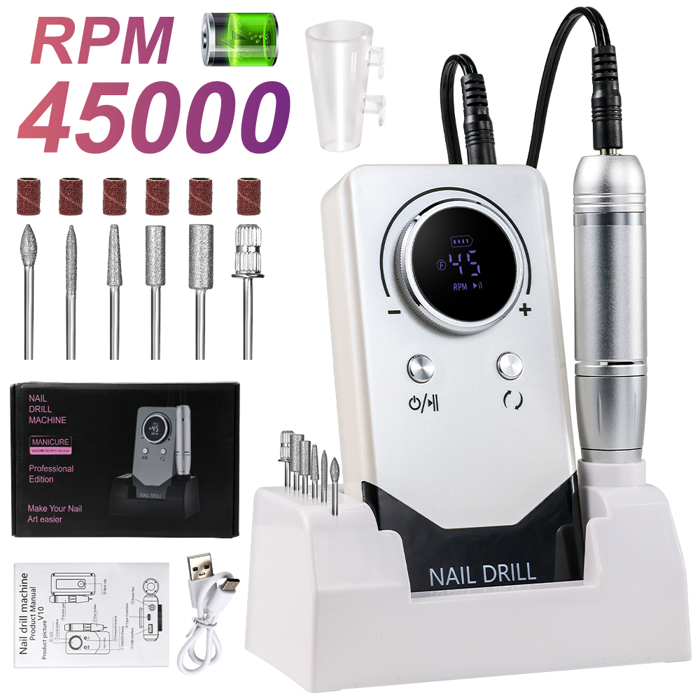 Perceuse Ongles Électrique 45000RPM Portable Rechargeable LCD