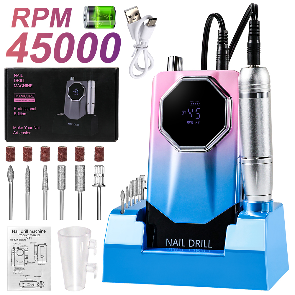 Perceuse Ongles Professionnelle 45000RPM Sans Fil Silencieuse