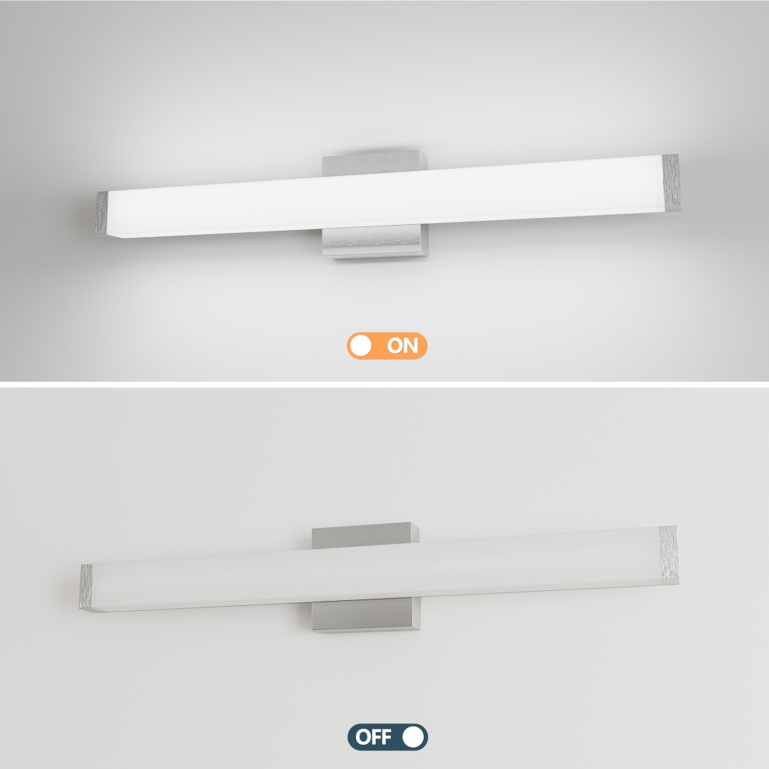 Applique salle bain 25 po DEL nickel brossé, 14W, 6000K, blanc froid