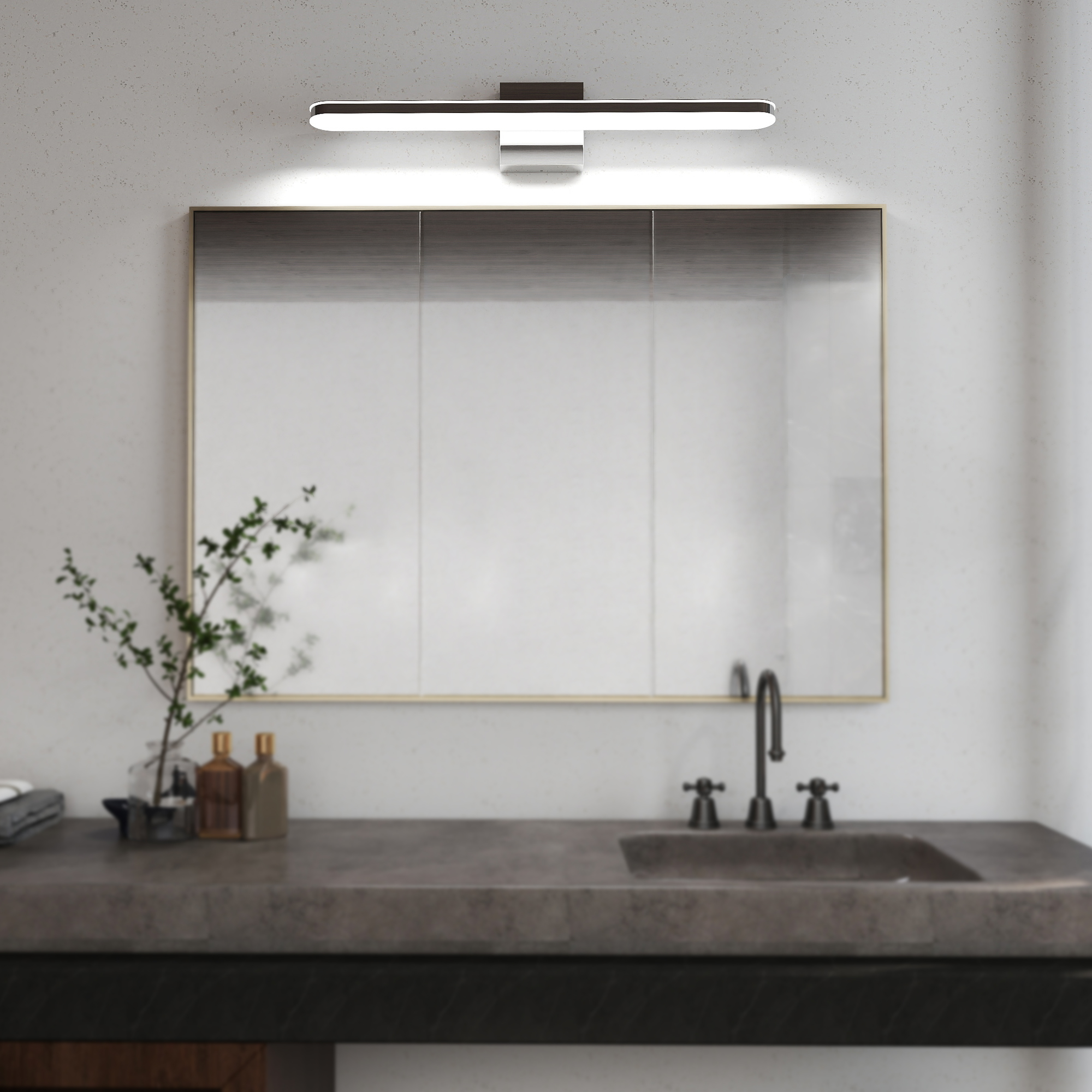 Applique vanité LED dimmable 24 po, 12W, 6000K, chromée, salle de bain