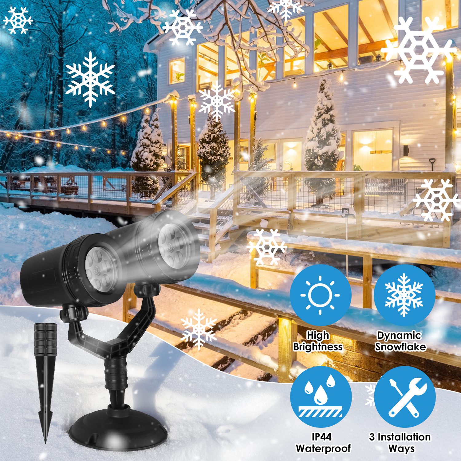 Projecteur flocon LED étanche Noël, 2 têtes