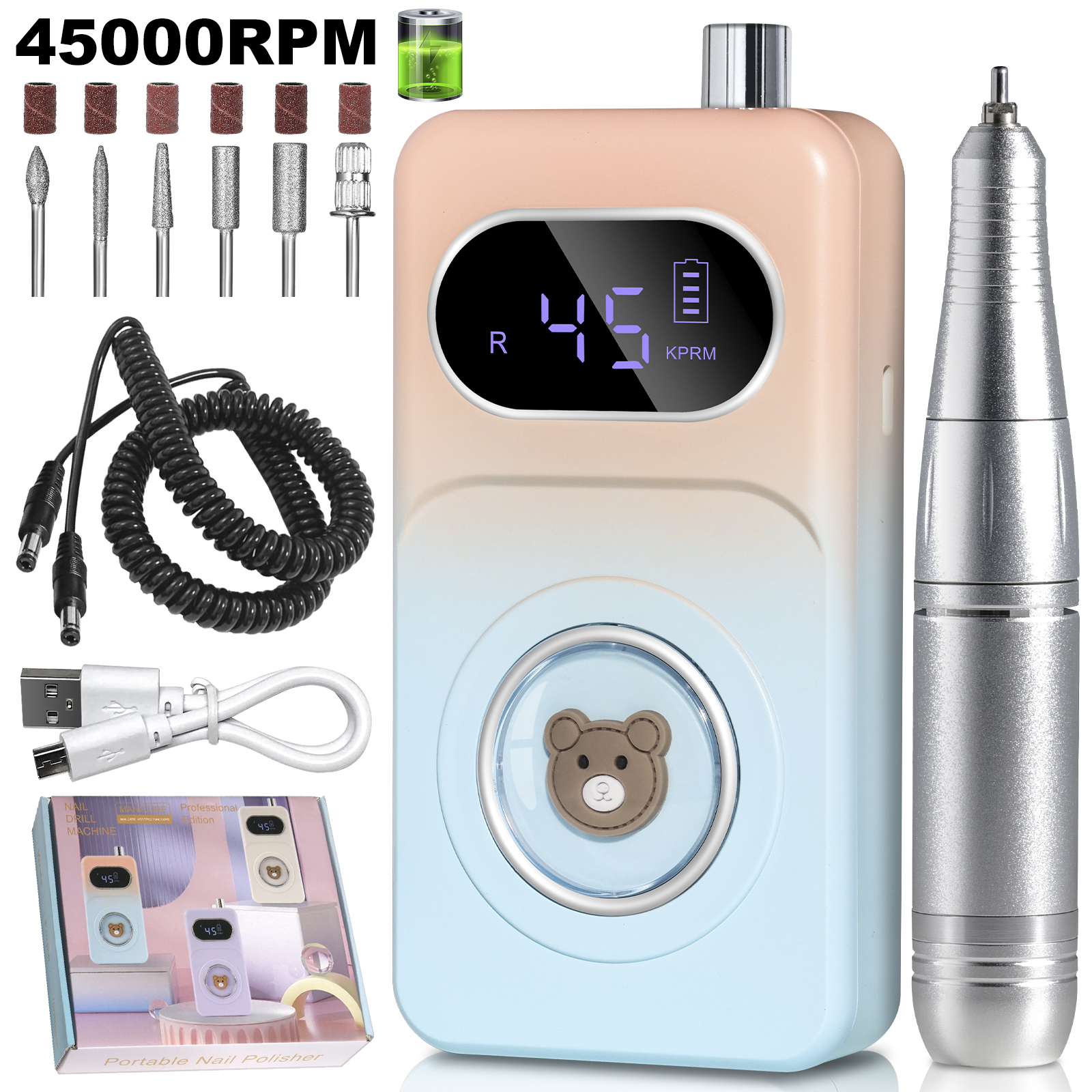 Perceuse ongles électrique 45000RPM kit rechargeable gel